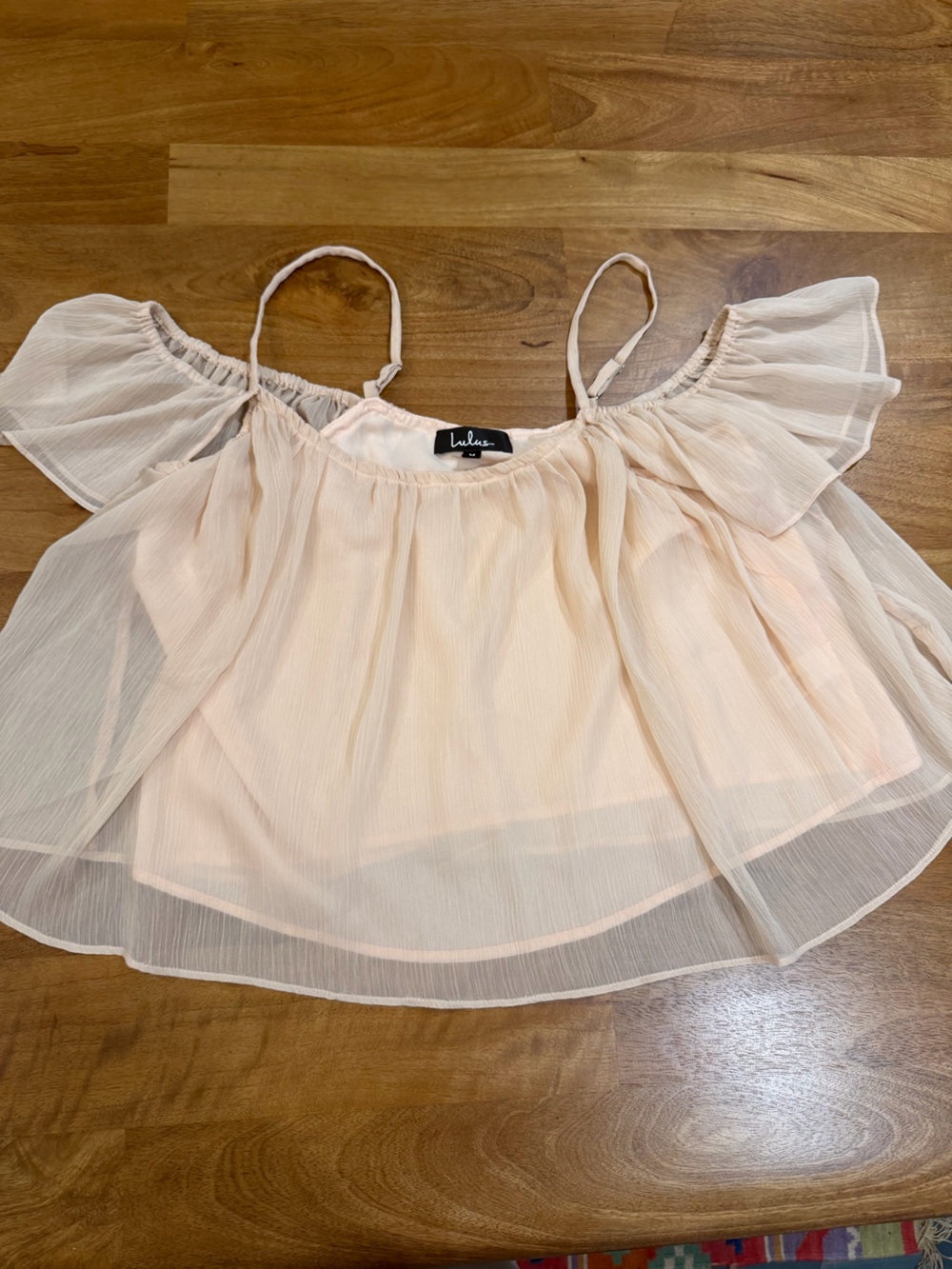 Lulu's Blush Peach Sheer Off the Shoulder Top w/ Adjustable Straps Size M